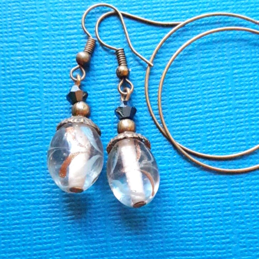 Crystalline Glass Antique Bronze Hooks Hidden Meaning earrings Poetcore   512■